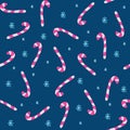 Vector Seamless Pattern With Candy Canes And Snowflakes.