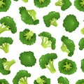 Vector seamless pattern with cartoon broccoli isolated on white.