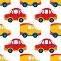 Vector Seamless Pattern with Cartoon Cars. Vector Boy`s Toy Car. Car Seamless Pattern Vector Illustration.