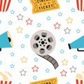 Vector seamless pattern with cartoon cinema reel