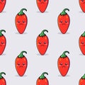 Vector Seamless Pattern with Cartoon Cute and Funny Red Hot Chili Peppers. Kawaii Style. Fresh Chili Hot Pepper with Royalty Free Stock Photo