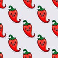 Vector Seamless Pattern with Cartoon Cute and Funny Scares Red Hot Chili Peppers. Kawaii Style. Fresh Chili Hot Pepper Royalty Free Stock Photo