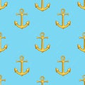 Vector Seamless Pattern of Cartoon Anchors on Blue Background