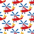 Vector Seamless Pattern with Cartoon Helicopter. Vector Boys Toy Helicopter. Helicopter Seamless Pattern Vector Illustration.