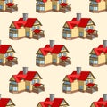 Vector seamless pattern with cartoon houses