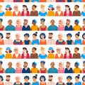 Vector seamless pattern with cartoon multiracial women and men. Colorful background on the theme of people, friendship, crowd Royalty Free Stock Photo