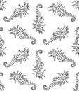 Vector seamless pattern of cartoon seahorse on white background.