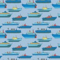 Vector seamless pattern with cartoon ships