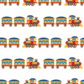 Vector Seamless Pattern with Cartoon Steam Train. Vector Boys Toy Steam Train.