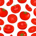 Vector seamless pattern with cartoon tomatoes isolated on white.