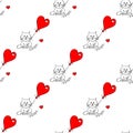 Vector seamless pattern cat with balloon heart