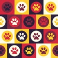 Vector seamless pattern with cat or dog footprints. Cute colorful paws. Animal concept. Foot steps. Veterinary. Vector