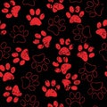 Vector seamless pattern with cat or dog footprints. Cute colorful paws. Animal concept. Foot steps. Veterinary. Vector