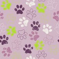 Vector seamless pattern with cat or dog footprints. Cute colorful paws. Animal concept. Foot steps. Veterinary Royalty Free Stock Photo