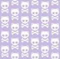 Vector seamless pattern of cat skull with bone