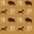 Vector Seamless Pattern with Cave Drawings Theme