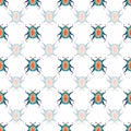 Vector seamless pattern with checkerboard retro beetle. Elegant geometric print with beetles on a white background.