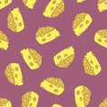 Vector seamless pattern with cheese with holes. Royalty Free Stock Photo