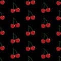 Vector seamless pattern with cherries on black bachground