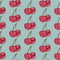Vector seamless pattern with cherries . Blue background Royalty Free Stock Photo