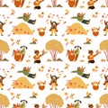 Vector seamless pattern with children playing with autumn leaves in the autumn park Royalty Free Stock Photo