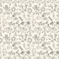 Seamless pattern childrens_1_drawings on space theme, science and the appearance of life on earth, Doodle style