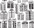 Vector seamless pattern with Christmas or birthday ornate present boxes