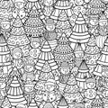 Seamless pattern with Christmas trees and snowmen, coloring page Royalty Free Stock Photo