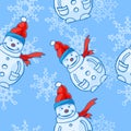 Vector seamless pattern. Christmas and winter theme. Snowmen.