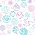 Vector seamless pattern. Circle texture with doodle and scribble shaps. Hand drawn shapes. Pink and blue.