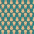 Vector seamless pattern with classic yellow guitars. Musical background with stringed musical instruments for printing on fabrics