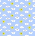 Vector seamless pattern of cloud and sun with face Royalty Free Stock Photo