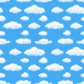 Vector Seamless Pattern, Clouds on Light Blue Sky, Summer Day Sky, Background Template. Royalty Free Stock Photo