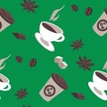Vector seamless pattern of coffee items, coffee cups