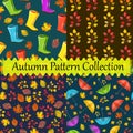 Vector seamless pattern collection,set. Autumn design. Colorful, cute,nice prints. Boots,umbrellas,foliage texture.