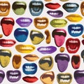 Vector seamless pattern with colored human mouths