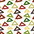 Vector seamless pattern of colored triangles palette hand-drawn brush stroke isolated on a white background Royalty Free Stock Photo