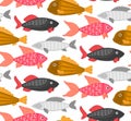 Vector Seamless Pattern With Colorful Abstract Fish. Undersea World. Aquarium