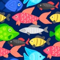 Vector Seamless Pattern With Colorful Abstract Fish. Undersea World. Aquarium