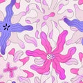 Vector seamless pattern with colorful abstract wavy flowers on light background. Summer or spring floral design for Royalty Free Stock Photo