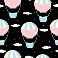 Vector seamless pattern with colorful air balloon in the sky Royalty Free Stock Photo