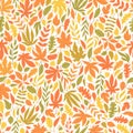 Vector seamless pattern with colorful autumn leaves isolated on white background. Autumn foliage illustration for invitation, Royalty Free Stock Photo