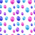 Vector Seamless Pattern, Colorful Balloons on White Background, Festive Illustration Template, Blue, Pink and Purple Colors. Royalty Free Stock Photo
