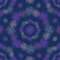 Vector seamless pattern colorful design of bright hand-drawn flowers in circles in dark blue tones Royalty Free Stock Photo