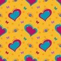 Vector seamless pattern colorful Dream hearts eyes