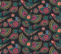 Vector seamless pattern with colorful ethnic ornate birds. Royalty Free Stock Photo