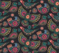 Vector seamless pattern with colorful ethnic ornate birds. Royalty Free Stock Photo