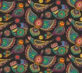 Vector seamless pattern with colorful ethnic ornate birds. Royalty Free Stock Photo