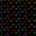 Vector Seamless Pattern, Colorful Fireworks, Doodle Style Drawings on Black Background. Royalty Free Stock Photo