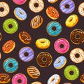 Vector seamless pattern with colorful glaze and sprinkles donuts chocolate donut Royalty Free Stock Photo